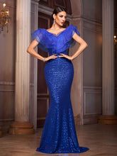 Royal Blue Ruffled Mermaid Sequin Evening Dress